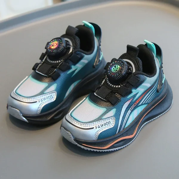 Trendy kids' sneakers with a futuristic design, dial lace system, and non-slip sole – perfect for Eid and everyday wear.