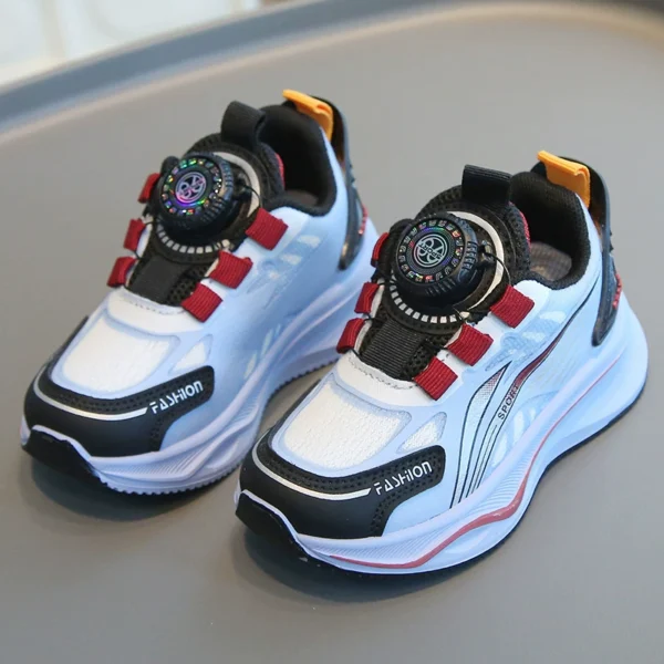Trendy kids' sneakers with a futuristic design, dial lace system, and non-slip sole – perfect for Eid and everyday wear.