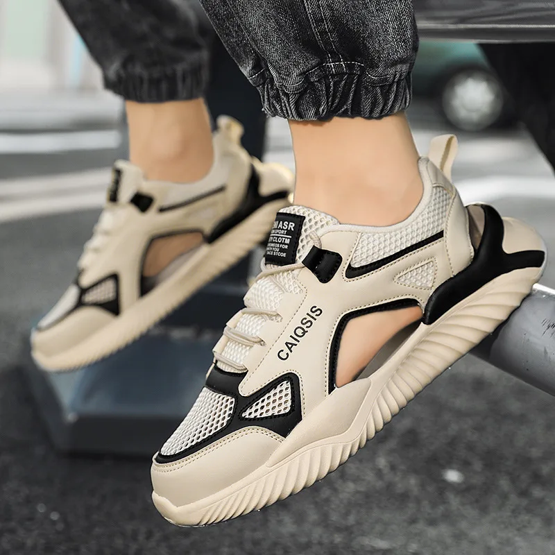 Men’s stylish breathable casual sneakers with mesh and leather design by CAIQSIS