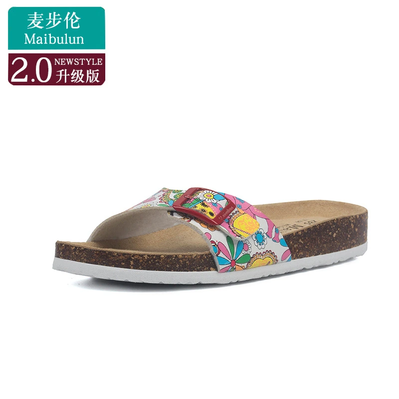Colorful floral cork footbed sandal with adjustable buckle strap by Maibulun