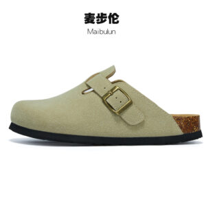Maibulun beige suede clog sandal with buckle and cork sole for men | আরামদায়ক পুরুষদের ক্লগ স্যান্ডেল