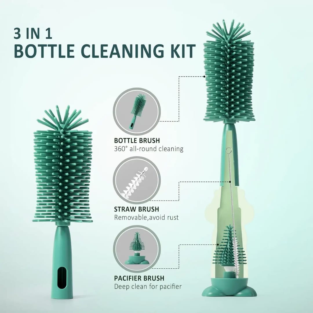 360° Silicone Baby Bottle Cleaning Brush Set | BPA-Free Bottle & Nipple Cleaner with Straw Brush - Image 7